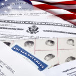 Immigration and Citizenship Papers and documents with US flag
