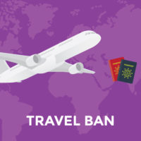 Travel Ban with airplane and passports