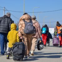 Refugees on the border, women and children.