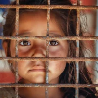 an-impoverished-young-girl-looks-sadly-beyond-a-rusting-metal-fence-at-the-american-border an-impoverished-young-girl-looks-sadly-beyond-a-rusting-metal-fence-at-the-american-border